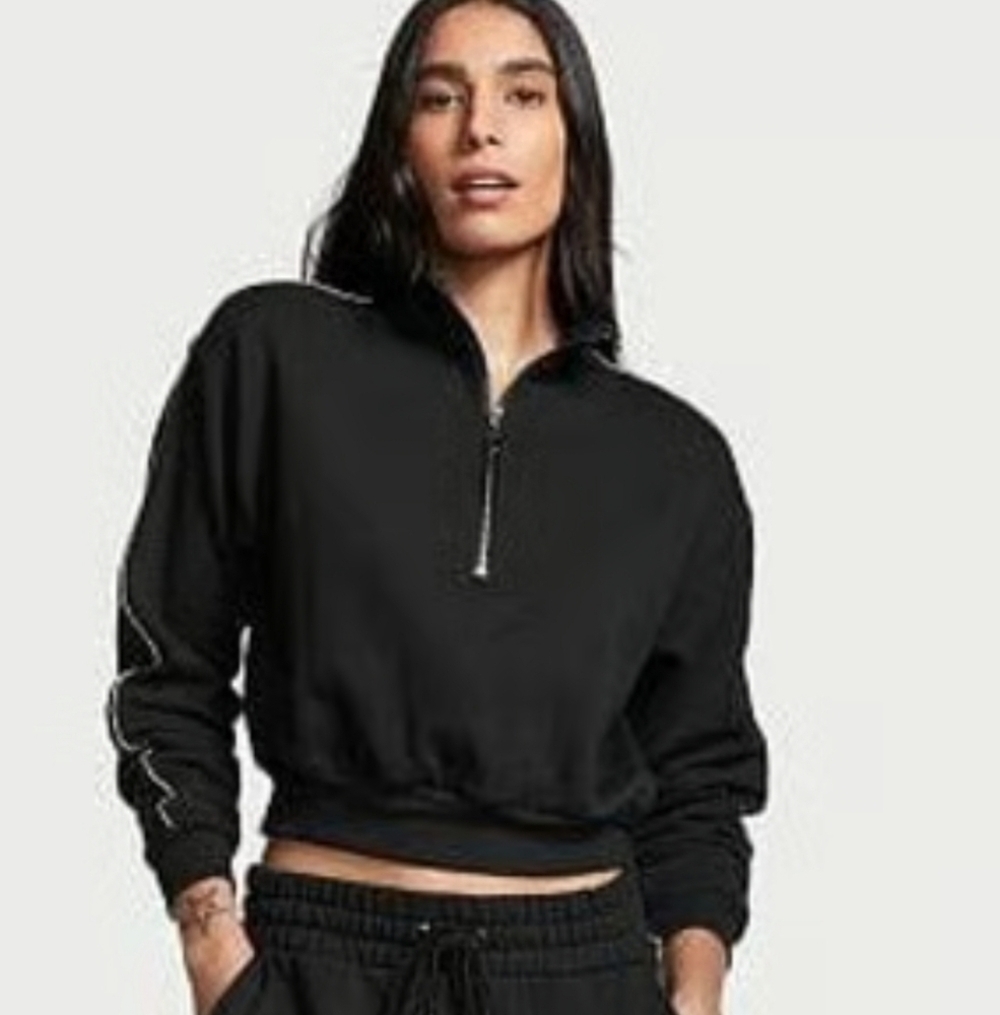 Victoria's Secret Half-Zip Sweatshirt High Neck Dropped Shoulders Lounge Black